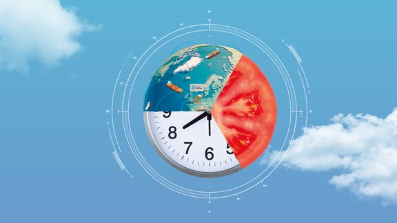 Earth with clock and tomato