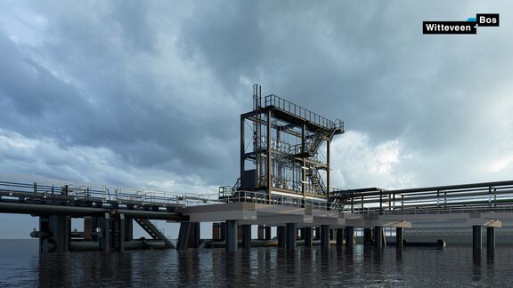 3D-render van Zeesteiger Wilmar vanaf het water gezien